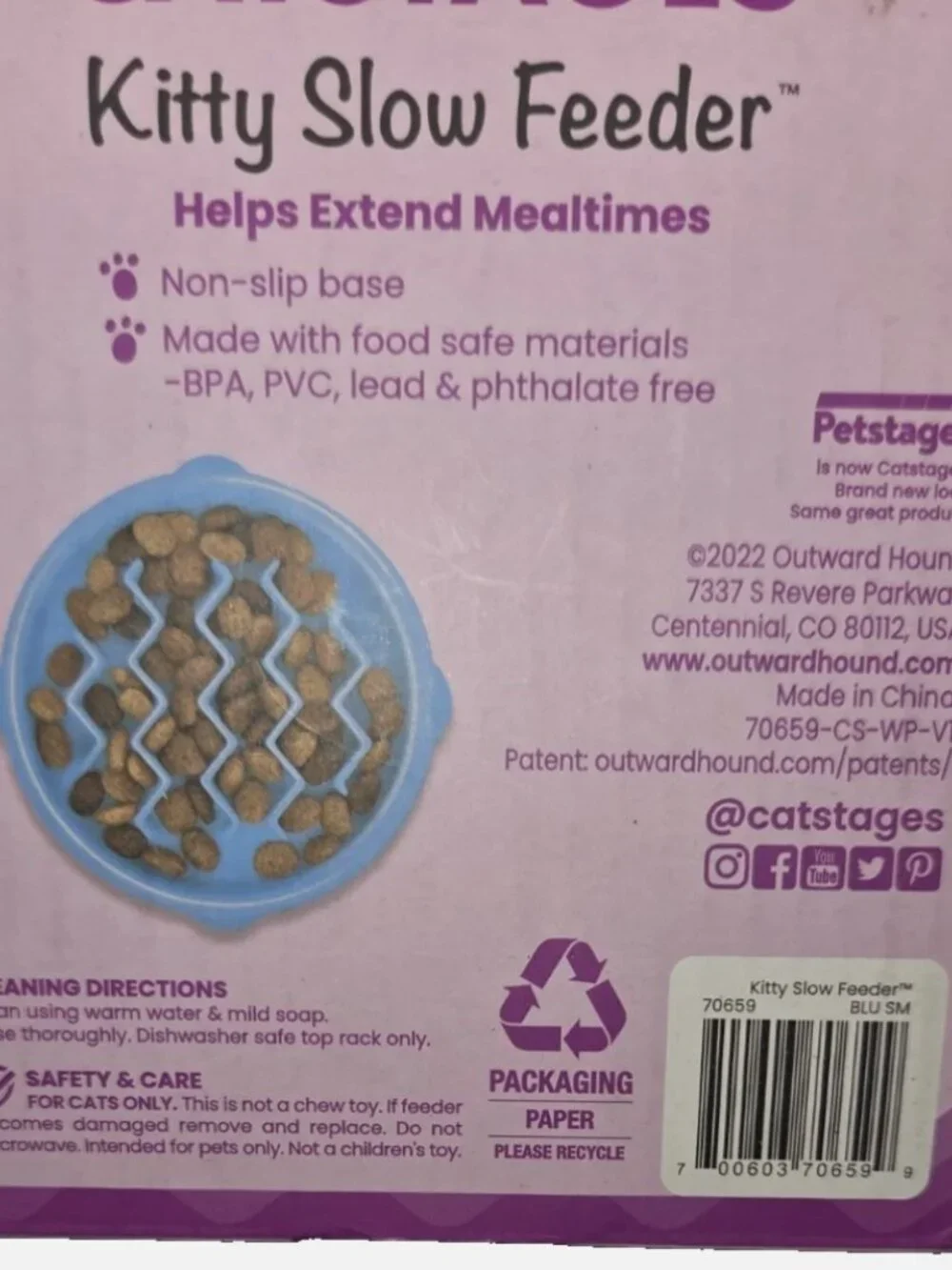 Mind Games Catstages Kitty Slow Feeder Blue New in Box